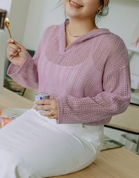 Hole Knit Hooded Top