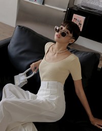 Back Hollow Knit Short Sleeve Top
