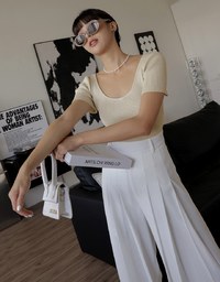 Back Hollow Knit Short Sleeve Top