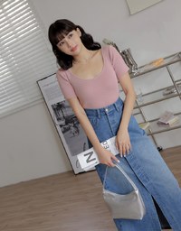 Back Hollow Knit Short Sleeve Top