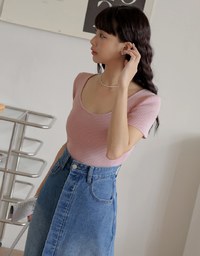 Back Hollow Knit Short Sleeve Top