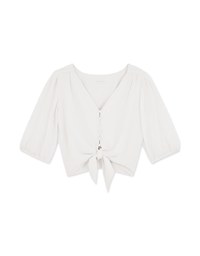 Sheer Buttoned Front Tie Top