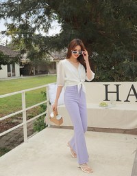 Sheer Buttoned Front Tie Top