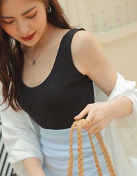 Crew Neck Knit Fitted Tank Top