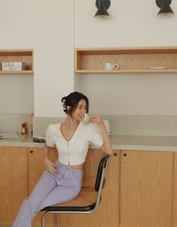 V Neck Zipper Crop Top