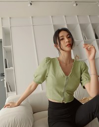 V Neck Zipper Crop Top