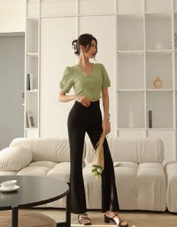 V Neck Zipper Crop Top