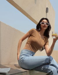 V Neck Crop Knit Top