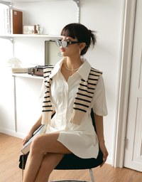 Adjustable Waist Short Sleeve Blouse Shirt