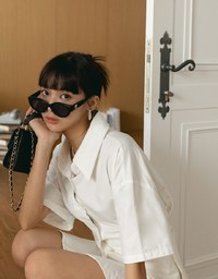 Adjustable Waist Short Sleeve Blouse Shirt