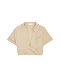 Front Twist Open Collar Crop Top