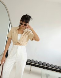 Front Twist Open Collar Crop Top