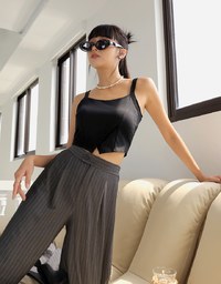 Front Detailed Slit Tank Top (With Padding)
