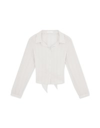 Back Hollow Tie Ribbon Sheer Blouse Shirt