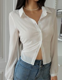 Back Hollow Tie Ribbon Sheer Blouse Shirt