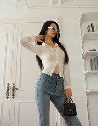 Back Hollow Tie Ribbon Sheer Blouse Shirt