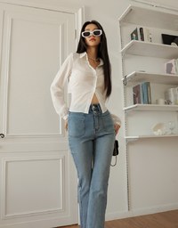 Back Hollow Tie Ribbon Sheer Blouse Shirt
