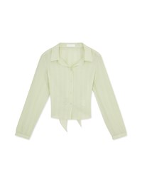 Back Hollow Tie Ribbon Sheer Blouse Shirt