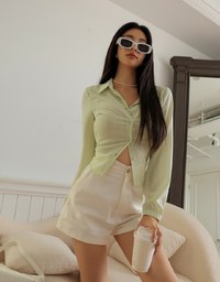 Back Hollow Tie Ribbon Sheer Blouse Shirt