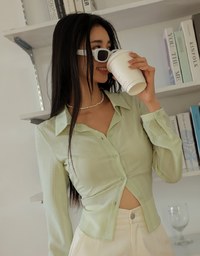 Back Hollow Tie Ribbon Sheer Blouse Shirt