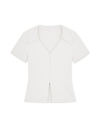 Lapel Collar Buttoned Slit Knit Top