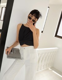 Textured Knotted Crop Tank Top