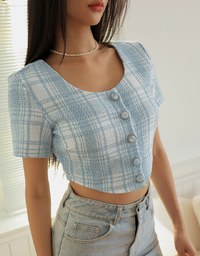 Classic Tweed Checkered Buttoned Top