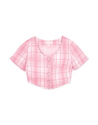 Classic Tweed Checkered Buttoned Top