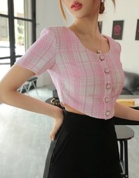 Classic Tweed Checkered Buttoned Top