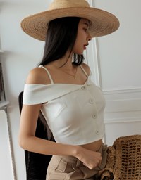 Off-Neck Thin Strap Button-Up Top