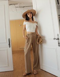 Off-Neck Thin Strap Button-Up Top
