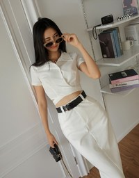 Slant Buckle Lace-Up Top