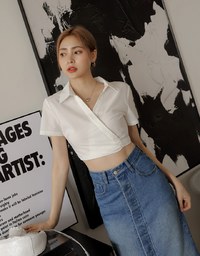 Slant Button Open Collar Top