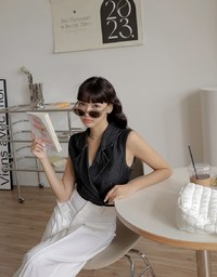 Lapel Collar Denim Jeans Tie-Back Strap Top