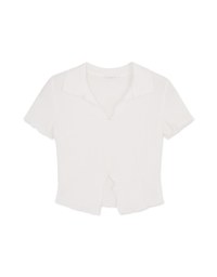 Wrinkled V Neck Short Sleeve Top
