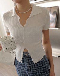 Wrinkled V Neck Short Sleeve Top