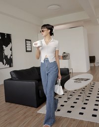 Wrinkled V Neck Short Sleeve Top