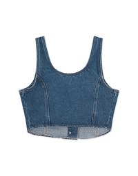 Square Neck Button Denim Jeans Tank Top