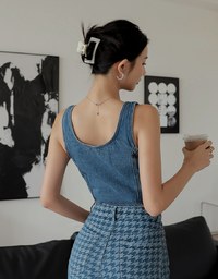 Square Neck Button Denim Jeans Tank Top