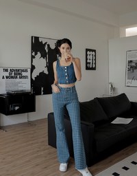 Square Neck Button Denim Jeans Tank Top