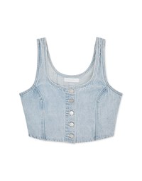 Square Neck Button Denim Jeans Tank Top