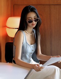 Square Neck Button Denim Jeans Tank Top