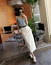 Square Neck Button Denim Jeans Tank Top