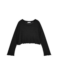 Lettuce Hem Sheer Long Sleeve Top