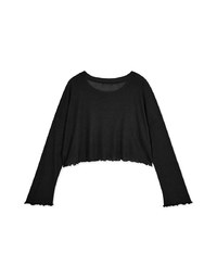 Lettuce Hem Sheer Long Sleeve Top
