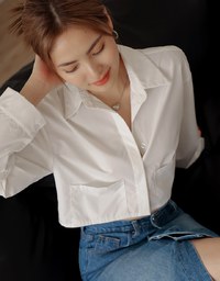 Simple Crop Long Sleeve Blouse Shirt
