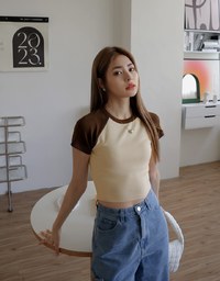 Contrast Color Fitted Short Sleeve Top