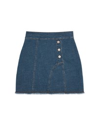 Detailed Distressed Hem Denim Jeans Skirt