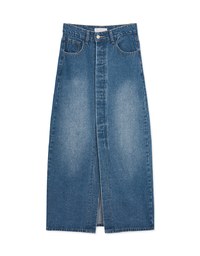 Concealed Placket Slit Denim Jeans Maxi Skirt