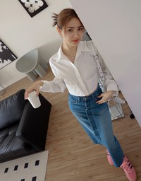 Concealed Placket Slit Denim Jeans Maxi Skirt